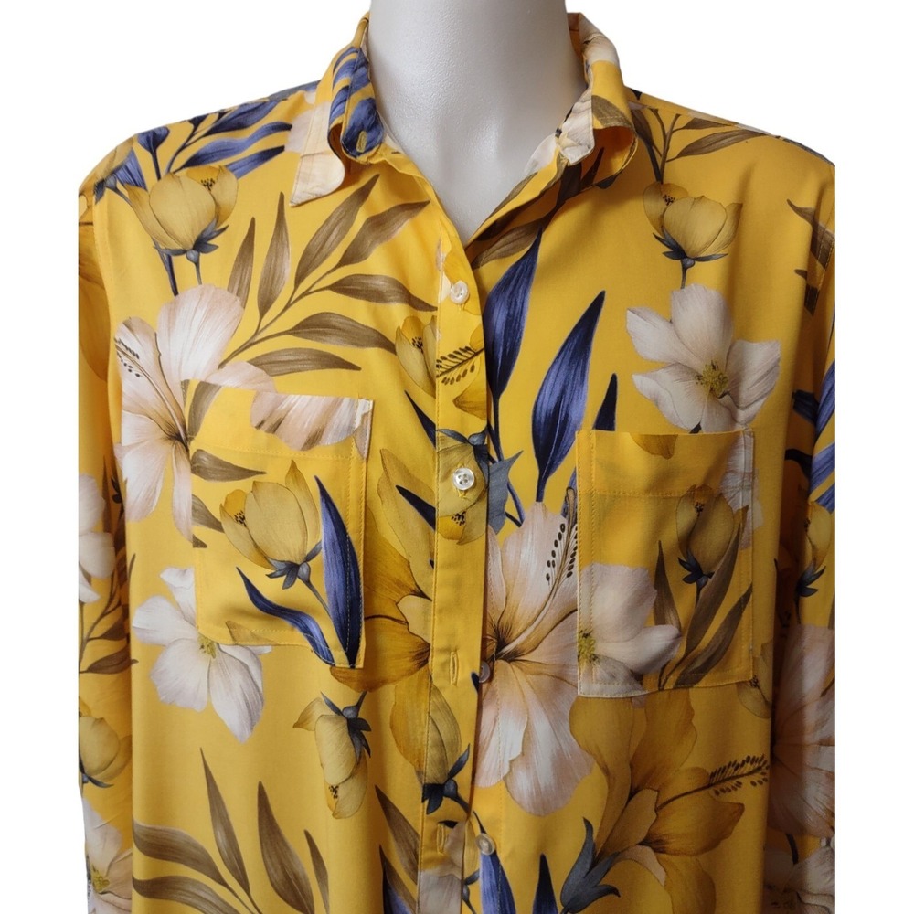 La Blanca Shirt Women's XL Collared Button Top Hawaiian Long Roll up Sleeve